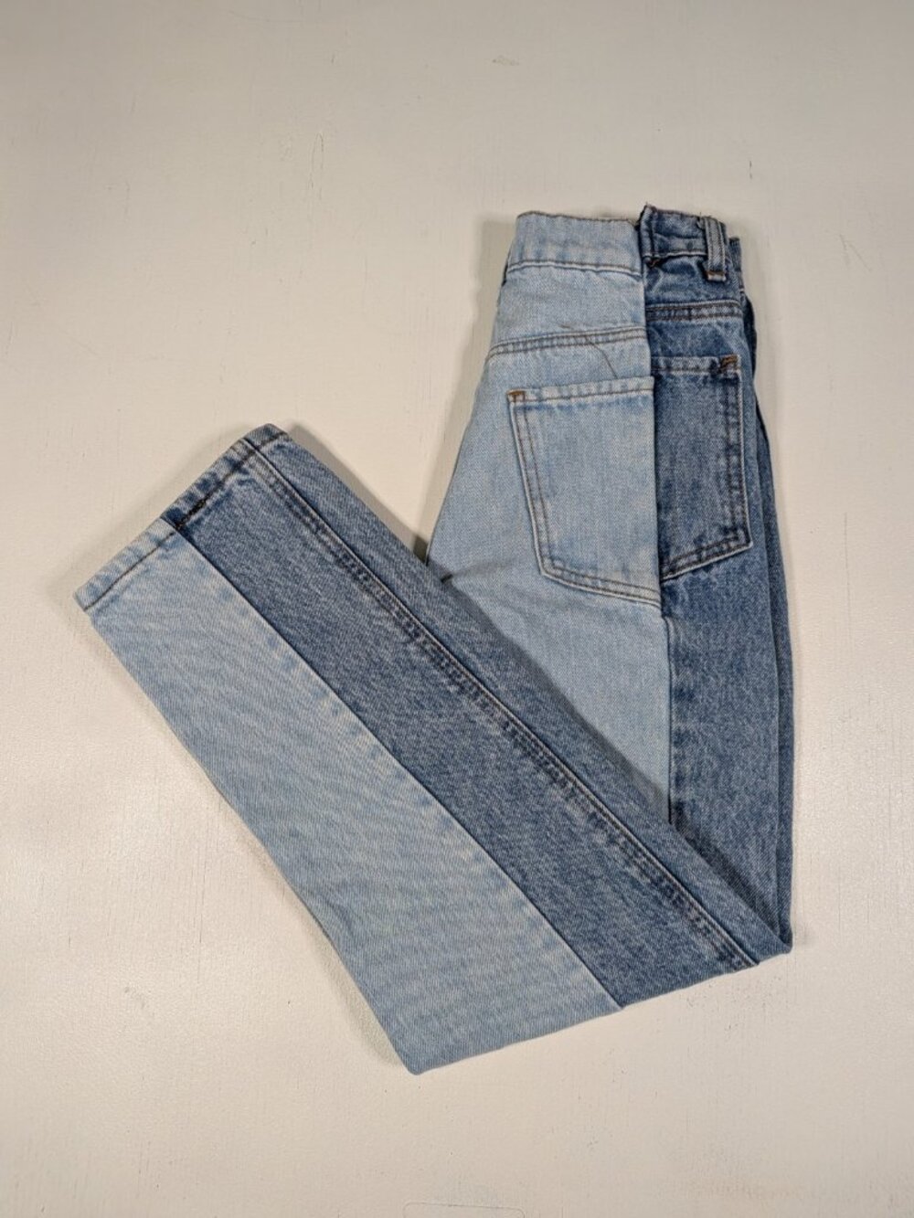 Revice Denim Two Tone Colorblock Jeans Womens 24 High Rise Raw Hem USA
